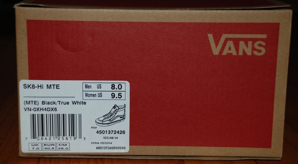 sneaker terminology vans box
