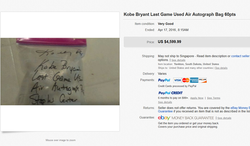 People are Selling Air from Kobe Bryant's Last Game