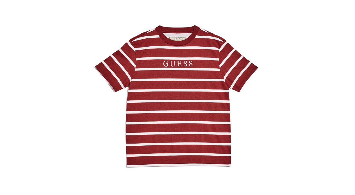 guess striped tee black and white