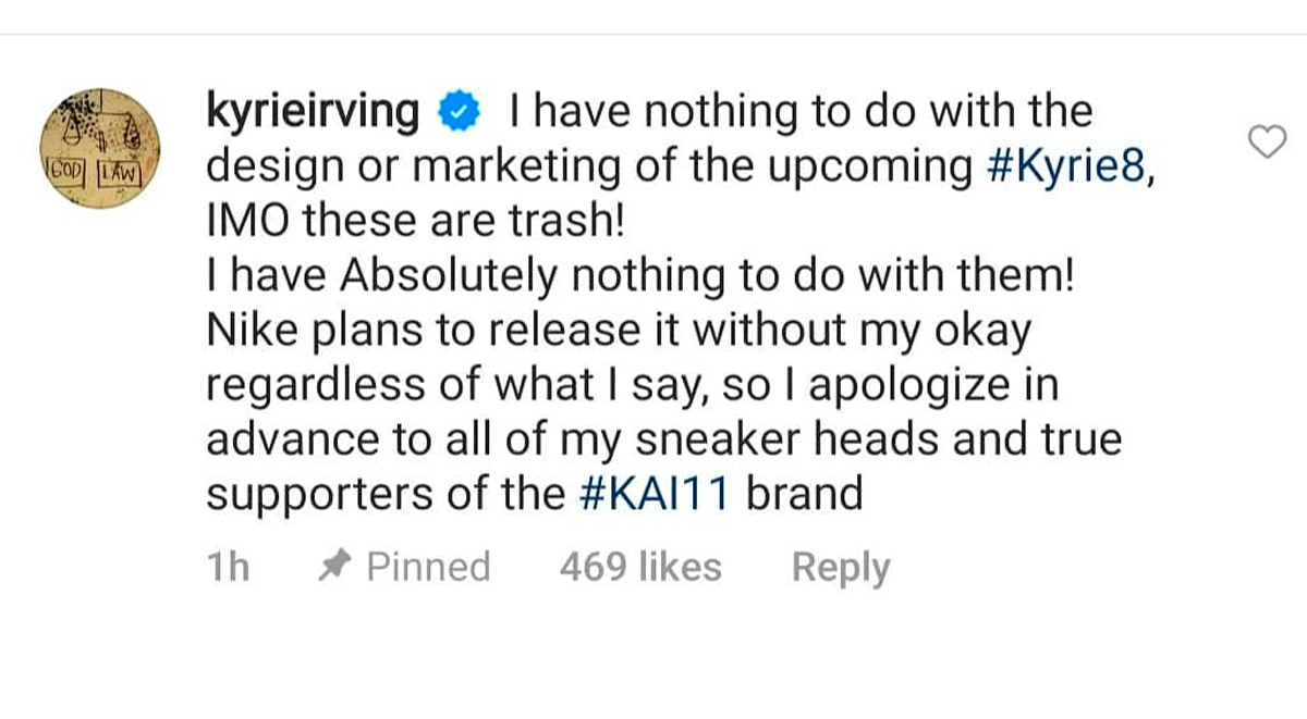 Kyrie Irving Calls The Kyrie 8 "Trash" On Instagram